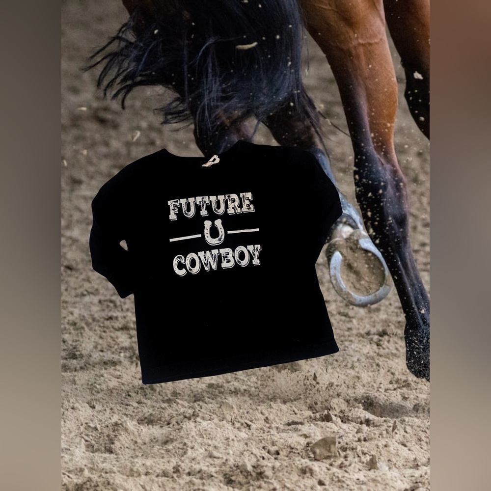 Rabbit Skins • Boys Black Long Sleeve Top “Future🤠Cowboy”